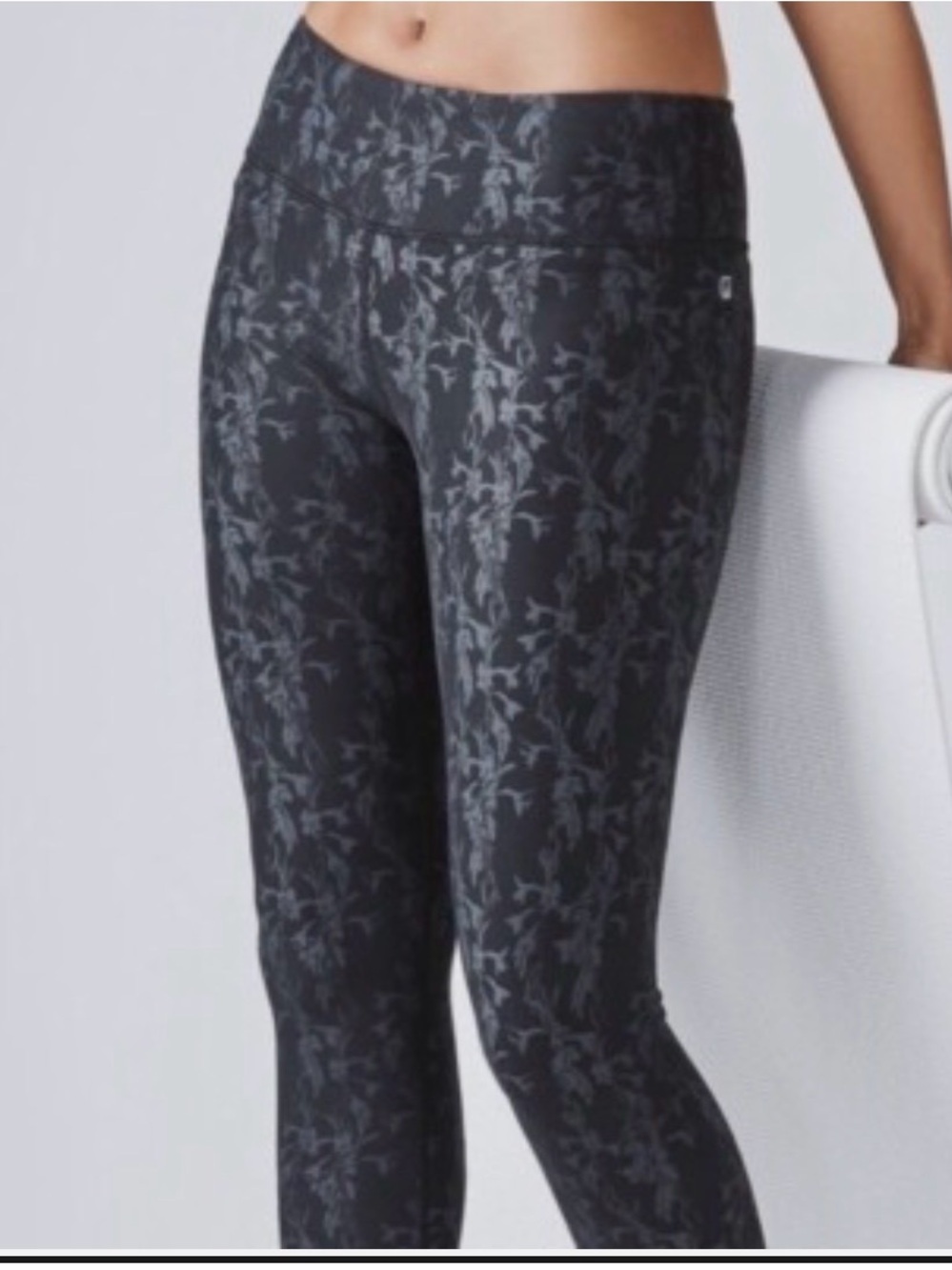 Fabletics Black and Charcoal Floral Athletic Leggings